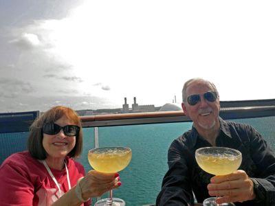24K Gold Margaritas on our Balcony in the Port of Southampton, England