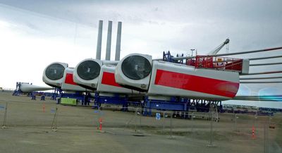 Wind Turbine Nacelles awaiting shipment from the Port of Roenne, Denmark