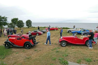 Behind Baltic Sea Glass was checkpoint for car rally around the Island of Bornholm, Denmark