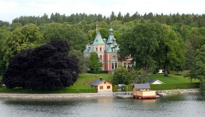 Castle-like villa Tacka Udden (1869) on the island of Djurgarden in the Stockholm Archipelago