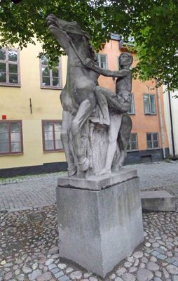 Stockholm statue called Boy Mounting Horse