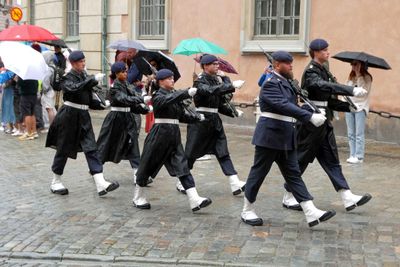 Guards finishing their shift at Stockholm's Royal Palace