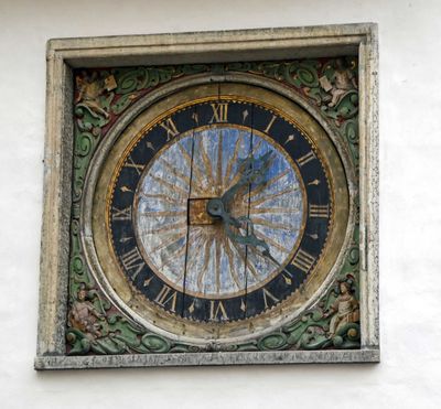 17th Century clock on the side of the Church of the Holy Ghost is the oldest public clock in Tallinn