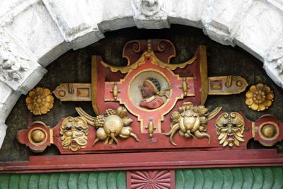 Emblem above the door on the House of the Blackheads in Tallinn, Estonia