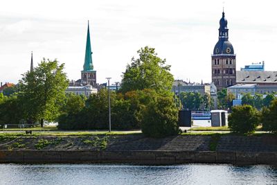 Saint Jacob's Roman Catholic Church Spire and Riga Dome Cathedral Tower in Riga, Latvia