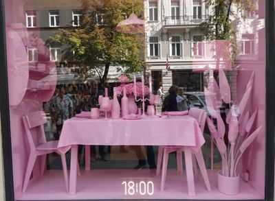 Very pink window display in Riga, Latvia