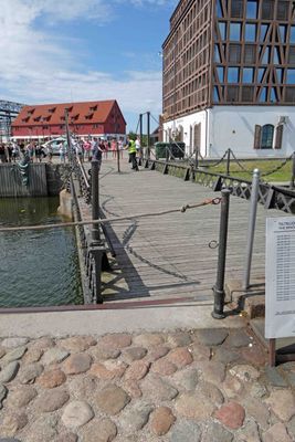 This pedestrian bridge in Klaipeda is opened for 15 minutes every hour manually for boats