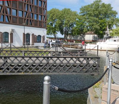 Watching the manually operated 'rotating' bridge in Klaipeda swing open