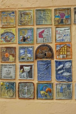 Some tiles that students believed represented Klaidpeda, Lithuania