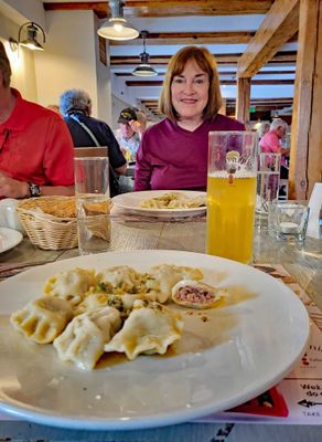 Pierogis and Polish beer for lunch in Gdansk