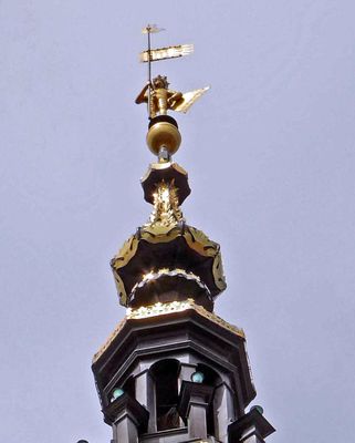 Gdansk Town Hall Clock Tower is topped with a gold statute of Polish King Sigismund II Augustus