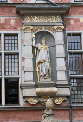 Athena statue on the Great Armory in Gdansk, Poland