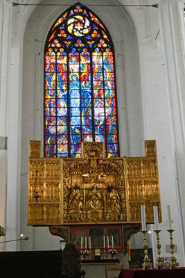 Main Altar & Stained Glass in St. Mary's Church in Gdansk, Poland