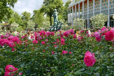 Flowers and statue in front of Tivoli Concert Hall in Copenhagen