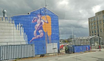 Mural on building in the port of Copenhagen, Denmark