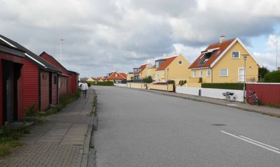Yellow houses with red roofs are one of the main features of Skagen, Denmark