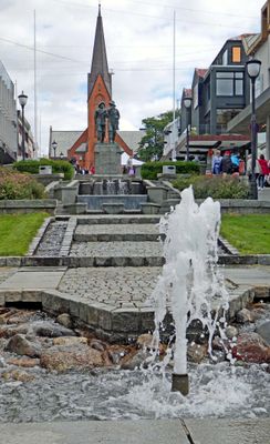 Torggata Square and Fishermen's Monument (1920) in Haugesund, Norway