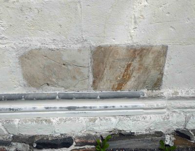 This is the original 12th century marble exposed under the chalk exterior