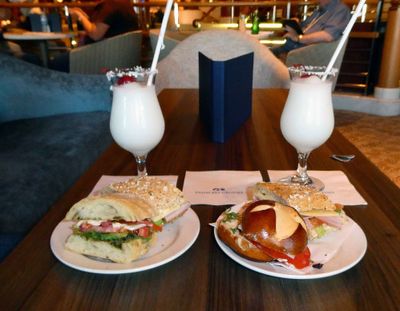 Sandwiches and Pina Coladas for lunch on the ship after Alesund, Norway shore tour