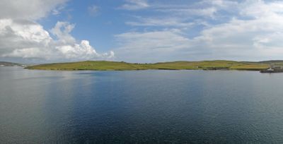 Anchored off Bressay Island in the Shetland archipelago of Scotland