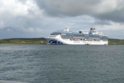 The Island Princess at anchor in Bressay Sound in the Shetland archipelago