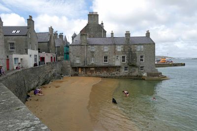 Bain's Beach in Lerwick is next to the lodberries (stone buildings from the 1700's)