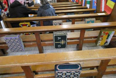 Parishioners in St. Magnus Scottish Episcopal Church make unique bible covers to reserve their seats