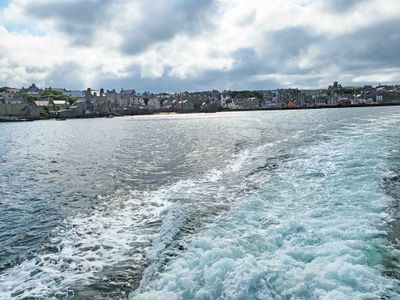 Leaving Lerwick aboard an Island Princess tender boat (actually one of the lifeboats)