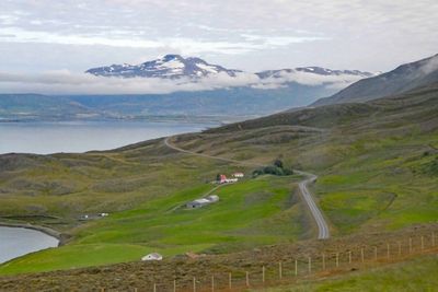 Driving above the Eyja Fjord in Iceland