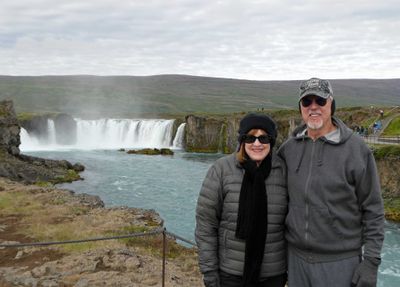 Susan and Bill at Godafoss watrfall in Iceland