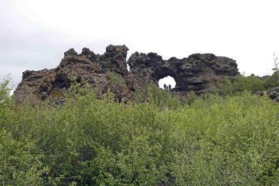 Hallarflöt hole is favorite photo stop at Dimmuborgir in Iceland