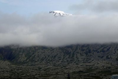 Snaefellsjokull glacier volcano is quickly covered in clouds