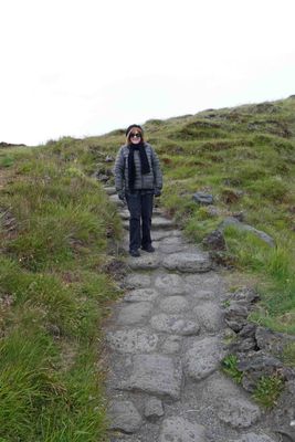 Susan on the path down to Djúpalónssandur (' Black Lava Pearl Beach') in Iceland