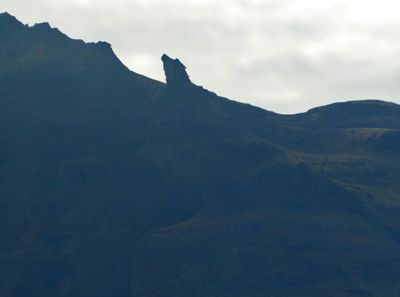 Wolf silhouette on a mountain overlooking Grundarfjordur, Iceland