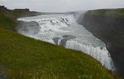 Gullfoss' initial drop is 36 feet and the second drop is 69 feet