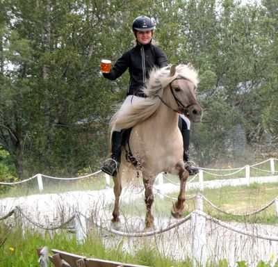 One event is the 'beer tölt' where riders hold a pint of beer without spilling while the horse tölts