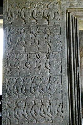 Carvings of the Army of the Monkey King at Angkor Wat