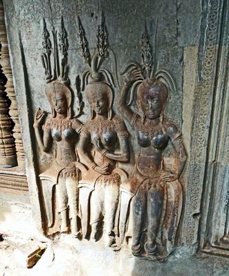 Three of over 1,800 Apsara (celestial beings) & they are unique in some detail