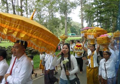 Colorful offerings carried during the pilgrimage