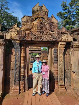 At the outer gate to Banteay Srei Temple in Cambodia