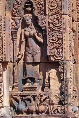 Banteay Srei means 'Citadel of the Women' because of the decorative carvings of many devatas (minor female deities) that g