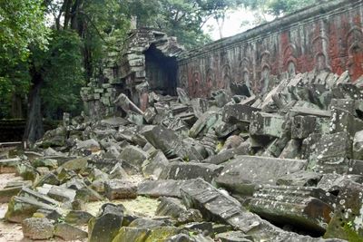 Ta Prohm was was built without mortar and collapsed after it was abandoned in the 15th Century