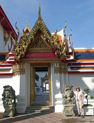 Susan with Temple Dogs at Wat Pho in Bangkok
