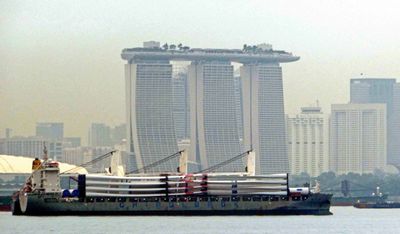 Hazy view of the Marina Bay Sands Resort in Singapore