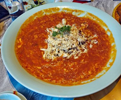 Chilli crab is a famous Singapore seafood dish (tasty, but pretty spicy)