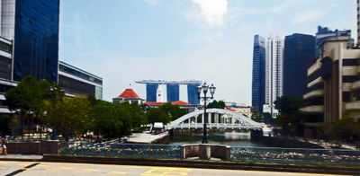 Singapore River, Elgin Bridge, and Marina Bay Sands