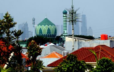 Colorful Mosque and interesting cell tower in Jakarta, Indonesia