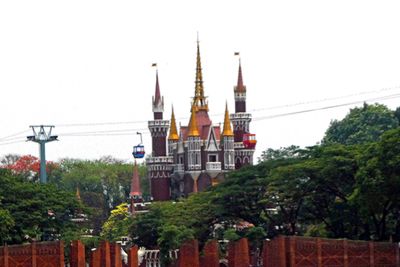 Castle in Jakarta’s amusement park Fantasy Land viewed from outside Museum Indonesia