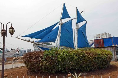 A replica of a  Pinisi Schooner stands at the entrance to the old port of Jakarta (Sunda Kelapa)