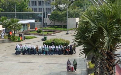 Young girls learning about Istiqlal Mosque